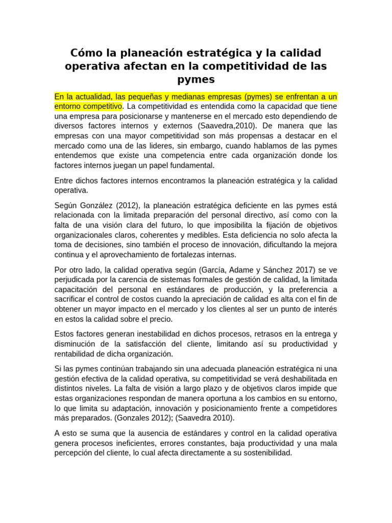 Impacto de Planeación y Calidad en PYMES | PDF | Calidad (comercial ...
