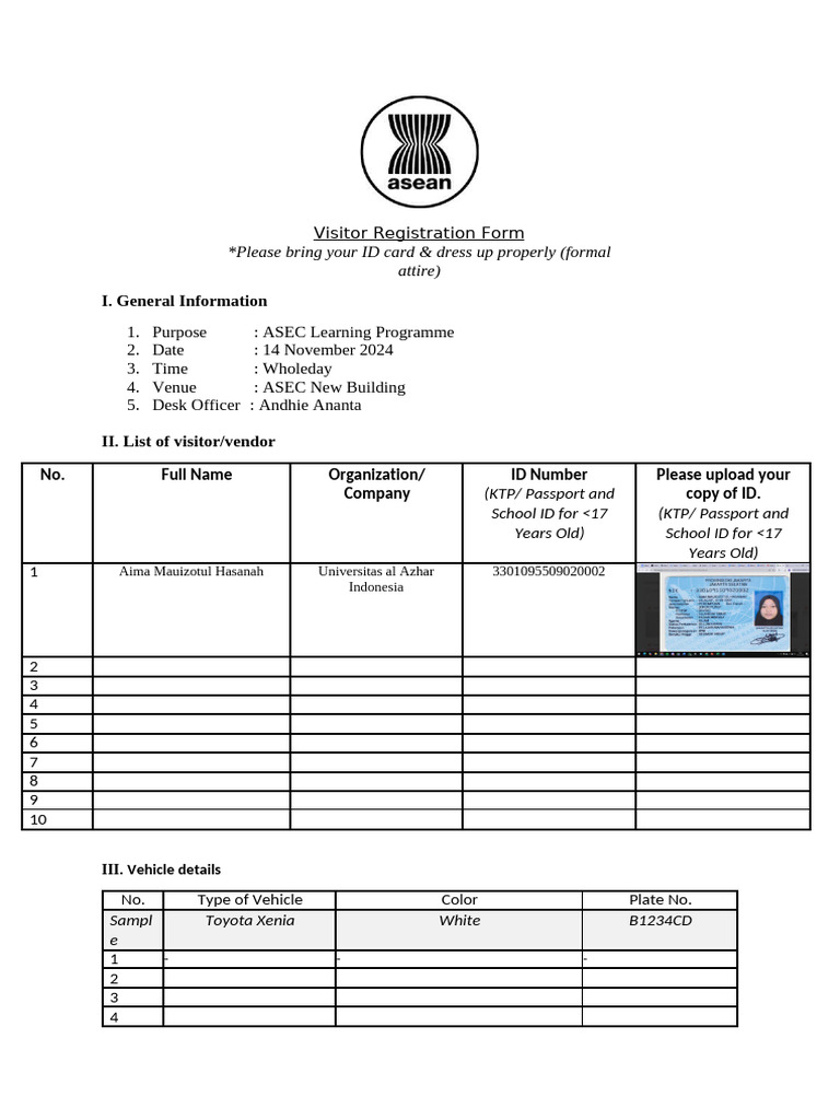 (Group Visit - New Building) ASEC Visitor Form | PDF