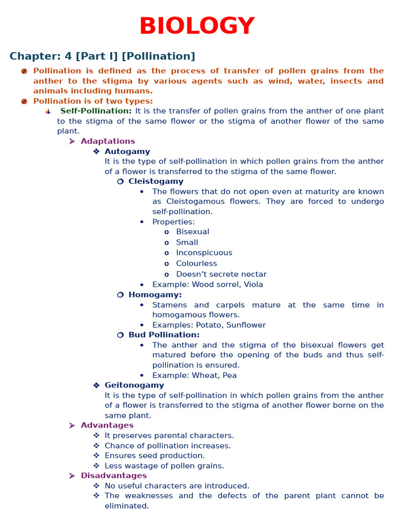 Biology - (4) (Pollination and Fertilization) | PDF | Flowers | Pollination