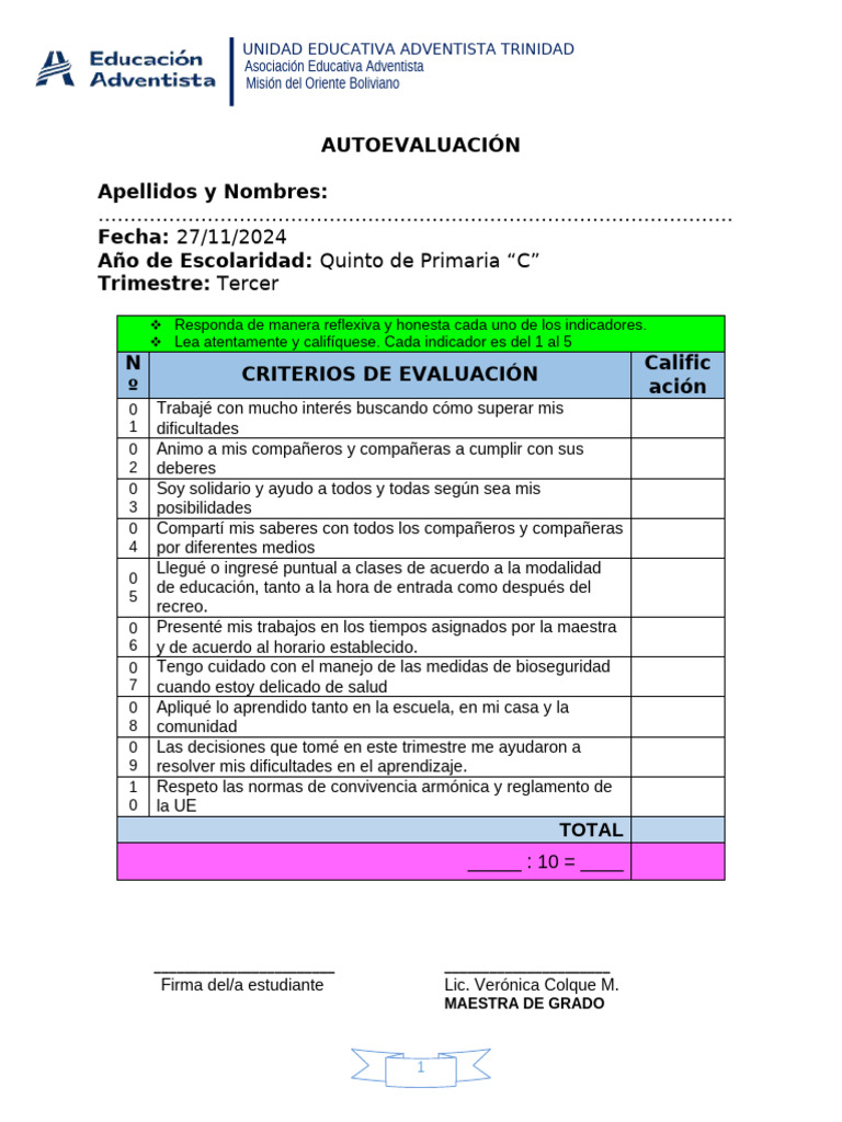 Autoevaluación 5to Cat 24 | PDF
