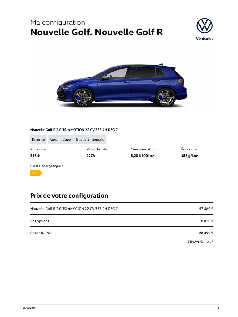Nouvelle Golf R 2.0 TSI : Configurations et Prix | PDF | Airbag ...