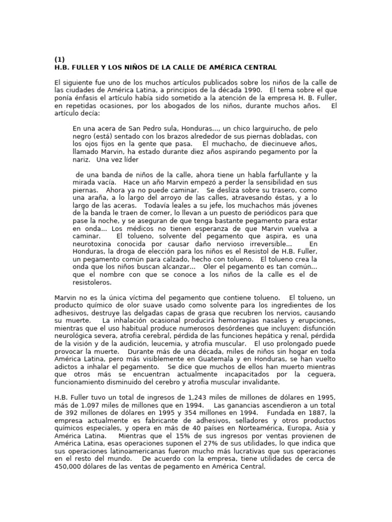 H.B. Fuller y el abuso de Resistol en niños | PDF | Amor | Cuidado de ...