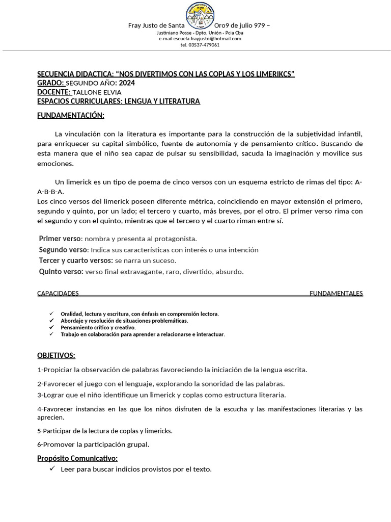 Actividades Didácticas con Limericks | PDF | Limerick (Poesía ...