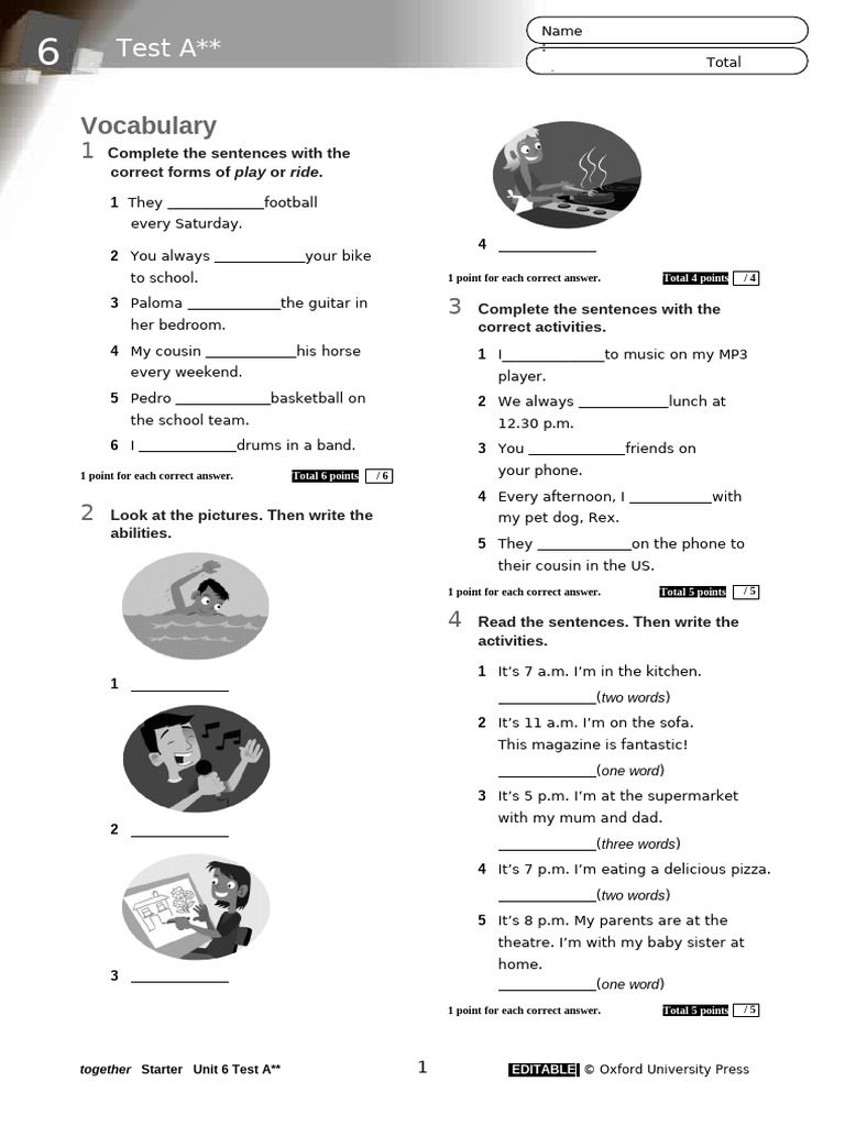 Starter Unit 6 Test A: Editable Quiz | PDF | Linguistics