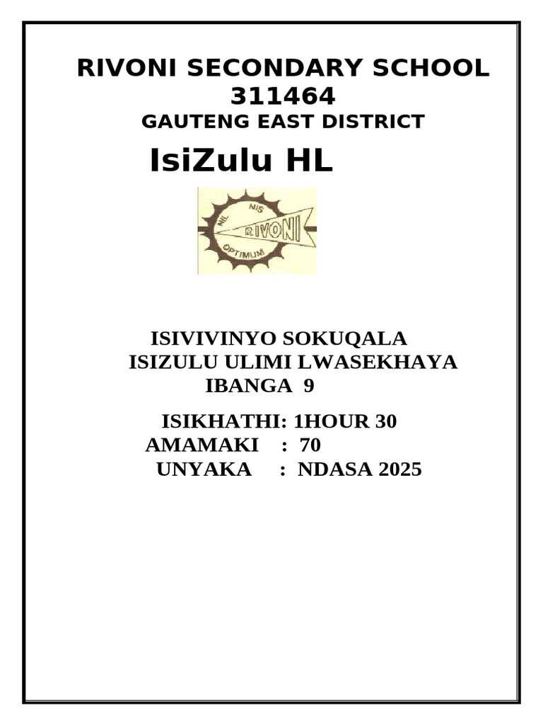 Grade 9 IsiZulu Term 4 Exam Paper | PDF