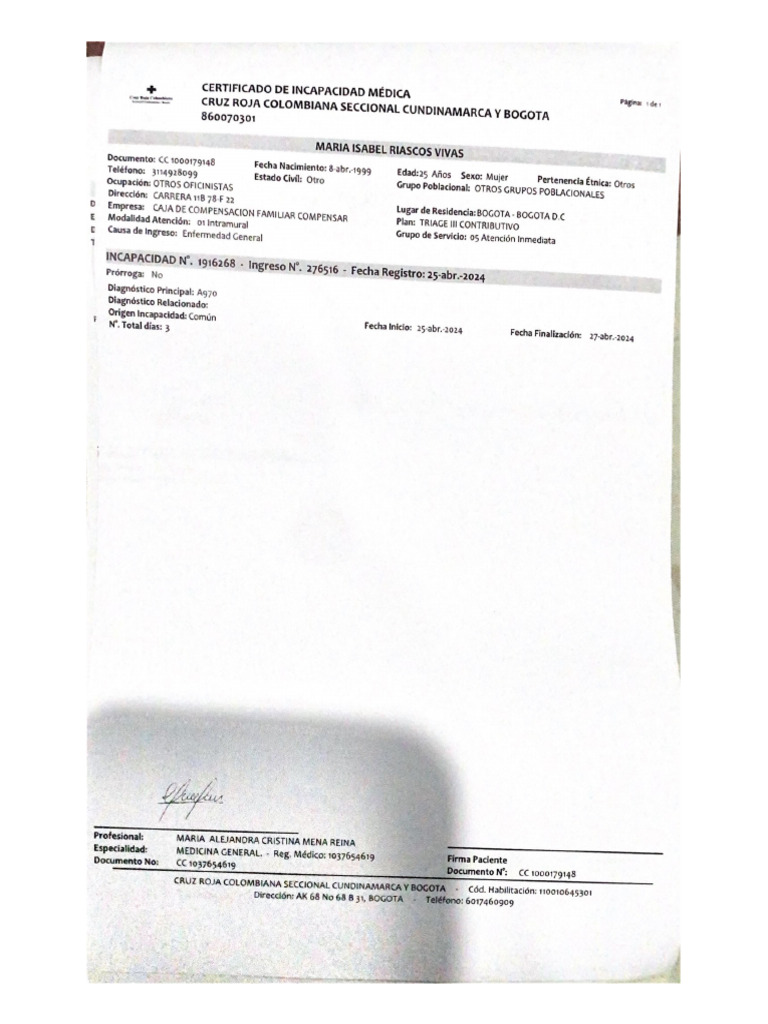 Certificado de Incapacidad Médica | PDF