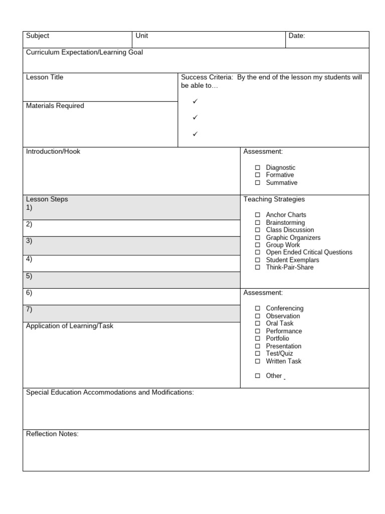 Comprehensive Lesson Plan Template | PDF | Educational Assessment | Schools