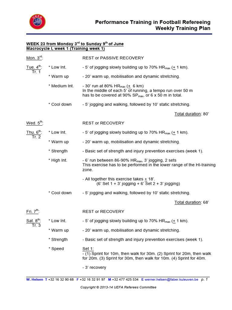 Performance Training in Football Refereeing - UEFA 23 | PDF | Aerobic ...