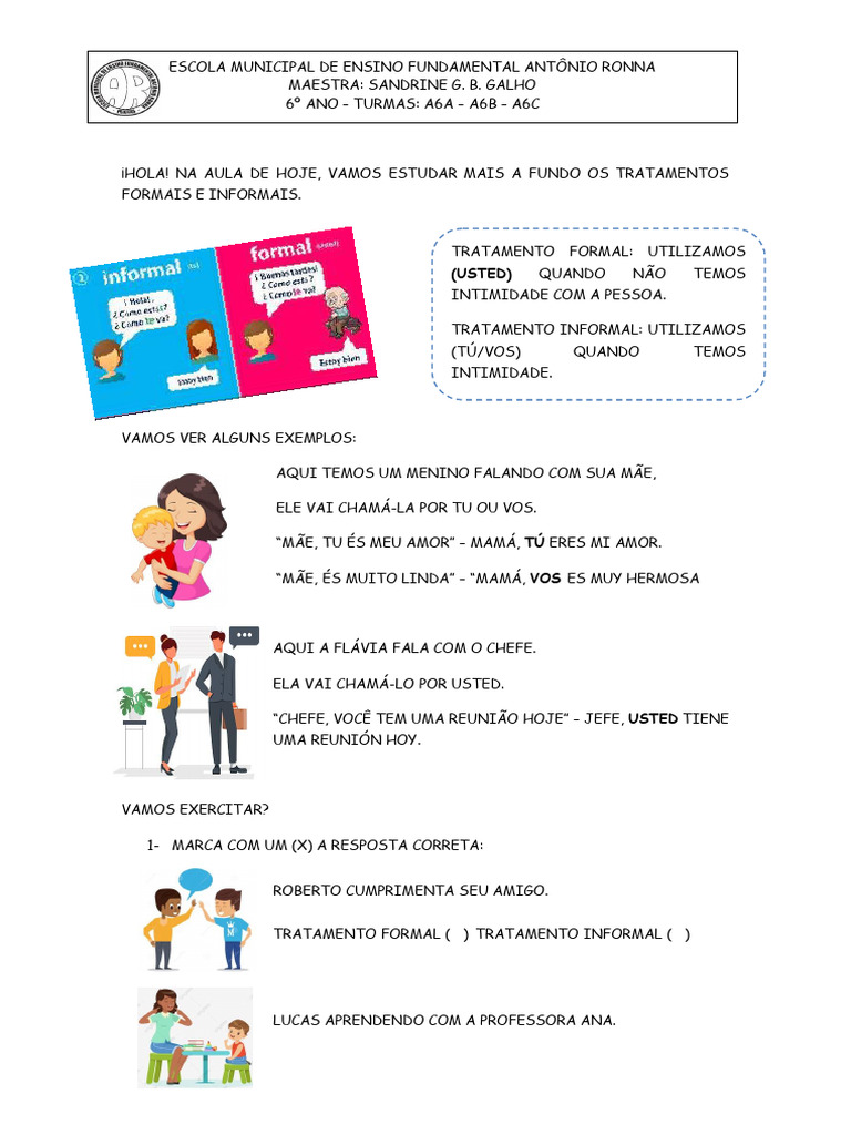 Tratamentos Formais e Informais em Aula | PDF