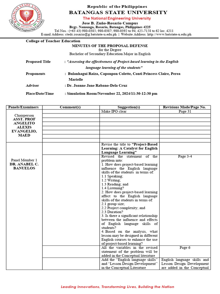 Minutes of Proposal Defense | PDF | Behavior Modification | Human ...
