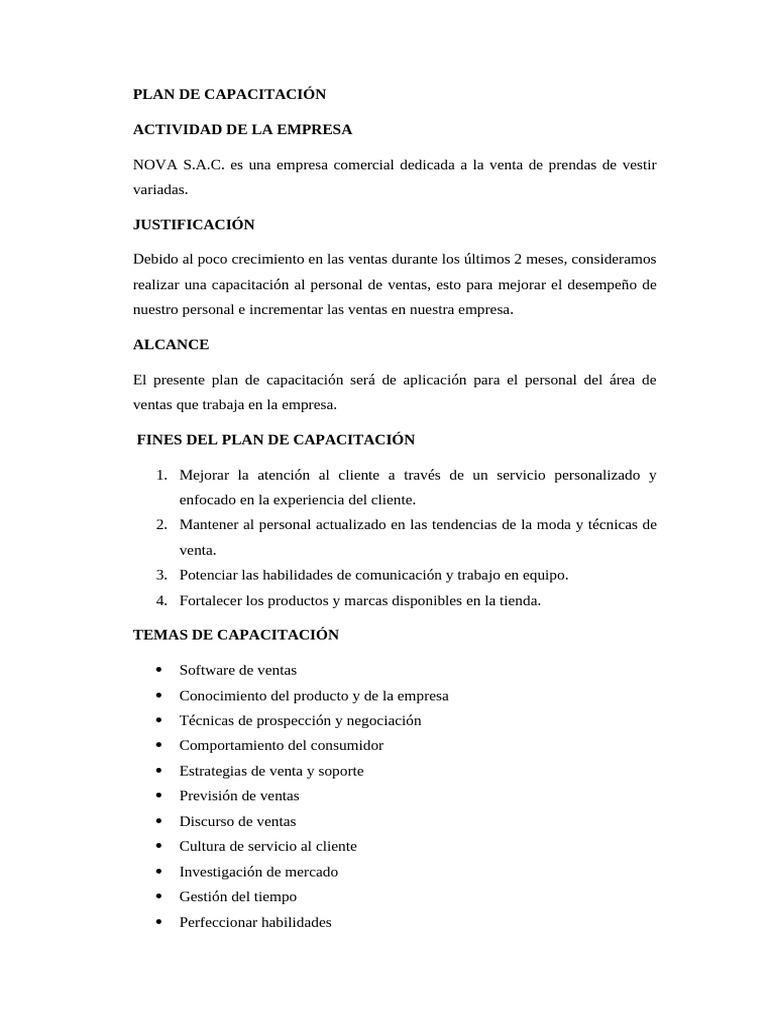 Plan de Capacitación para Ventas | PDF | Business | Economias