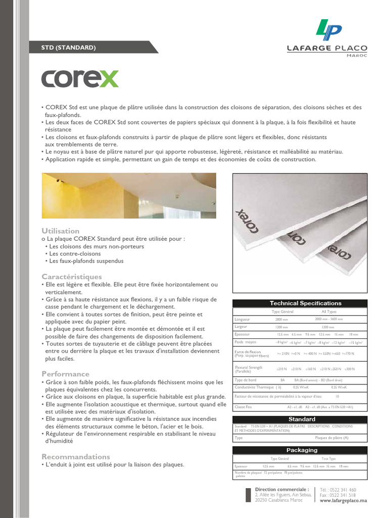 Plaque de plâtre COREX Std 98/48 | PDF | Plâtre | Matériaux de construction