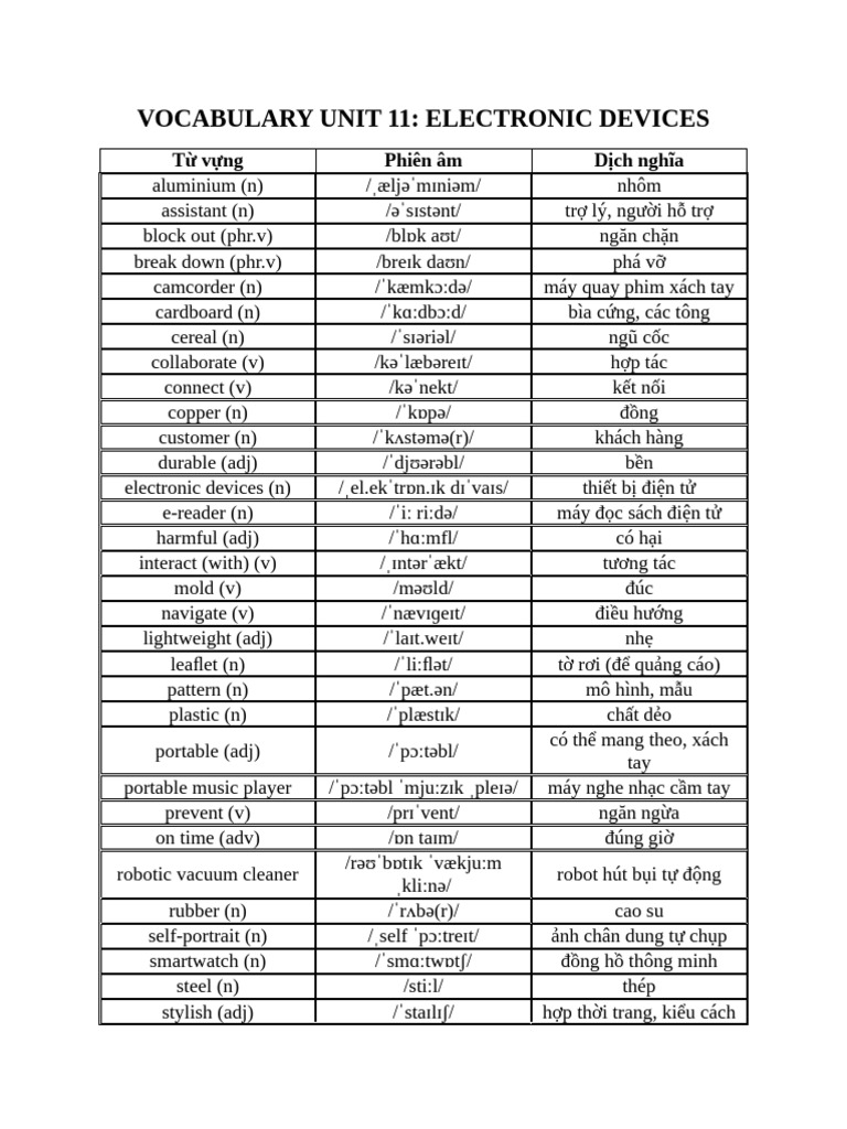 Vocabulary Unit 11 | PDF