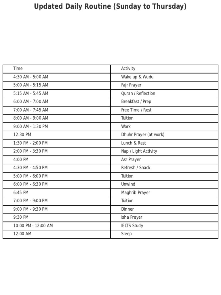 Daily Routine with Prayer Schedule | PDF
