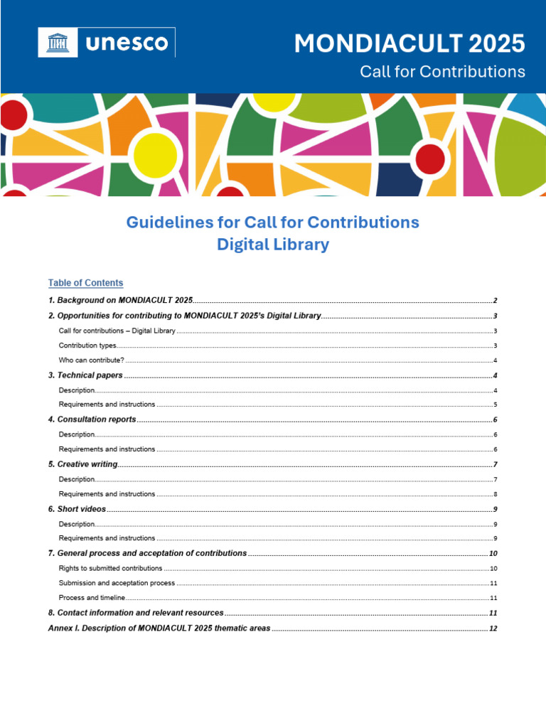 MONDIACULT 2025 Contribution Guidelines | PDF | Cultural Diversity ...
