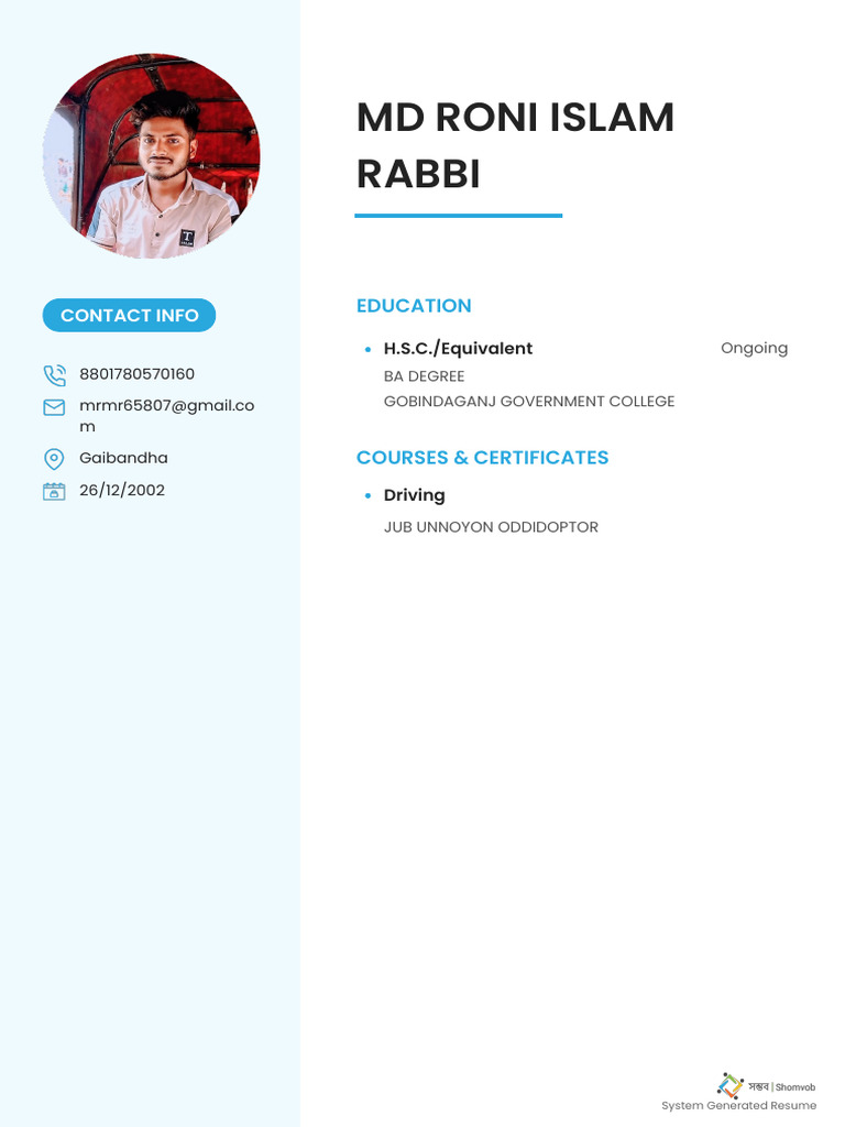 Created CV MD RONI ISLAM RABBI | PDF