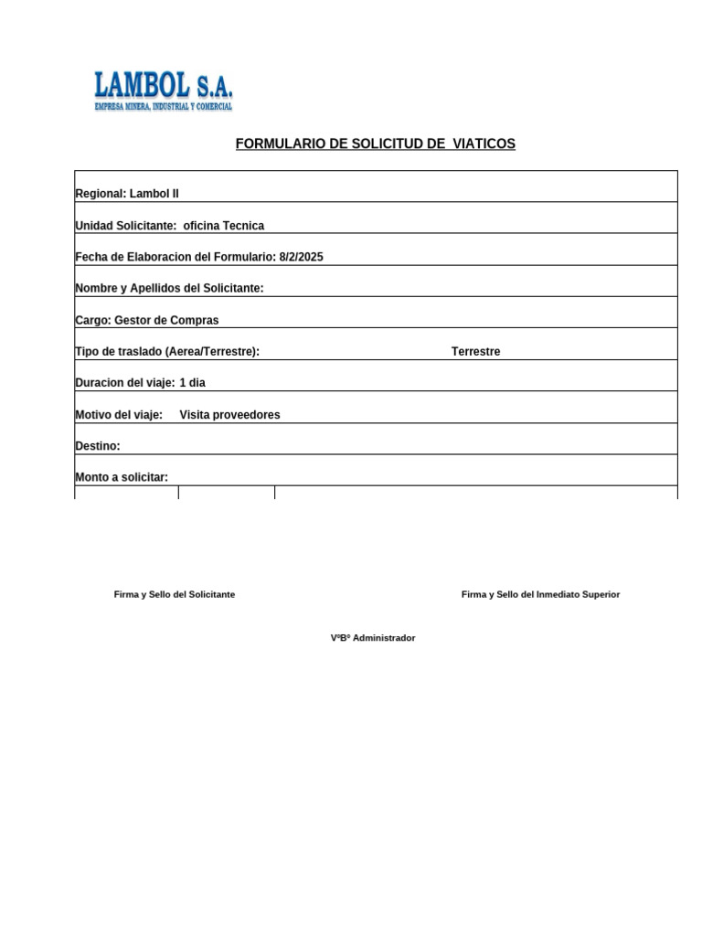 Formulario de Solicitud de Viáticos | PDF