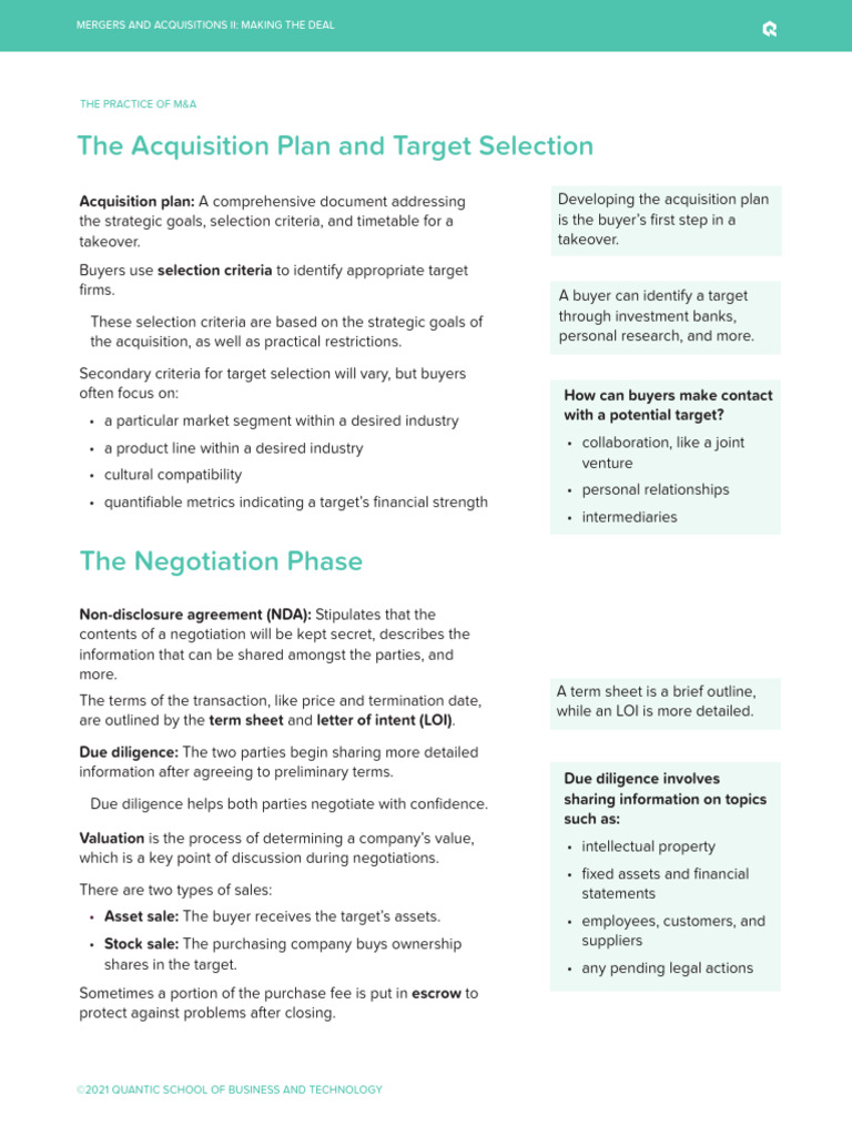 M&A Acquisition Planning and Execution Guide | PDF | Mergers And ...