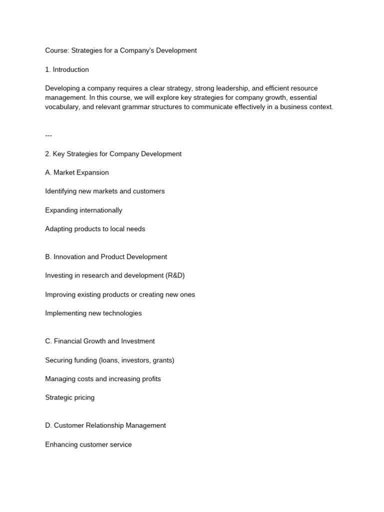 Course - Strategies For A Company's Development | PDF | Strategic ...