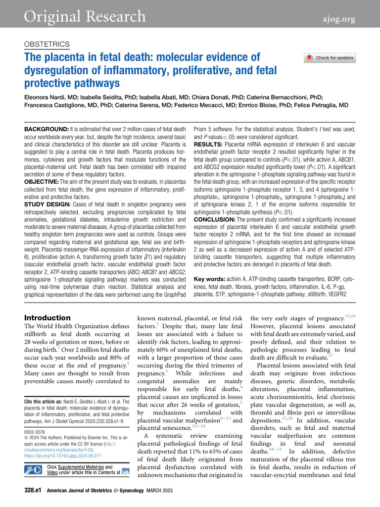 Placental Dysregulation in Fetal Death | PDF