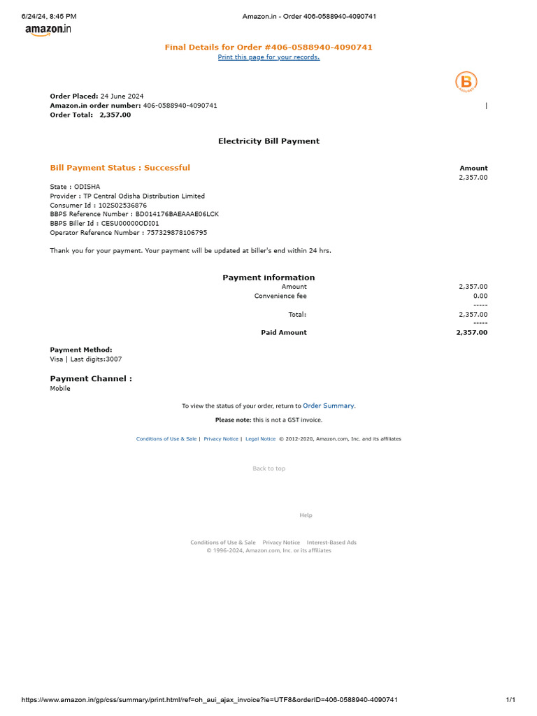 Successful Electricity Bill Payment | PDF | Payments