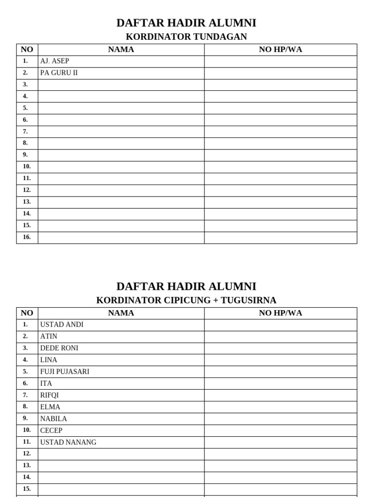 Daftar Hadir Alumni | PDF