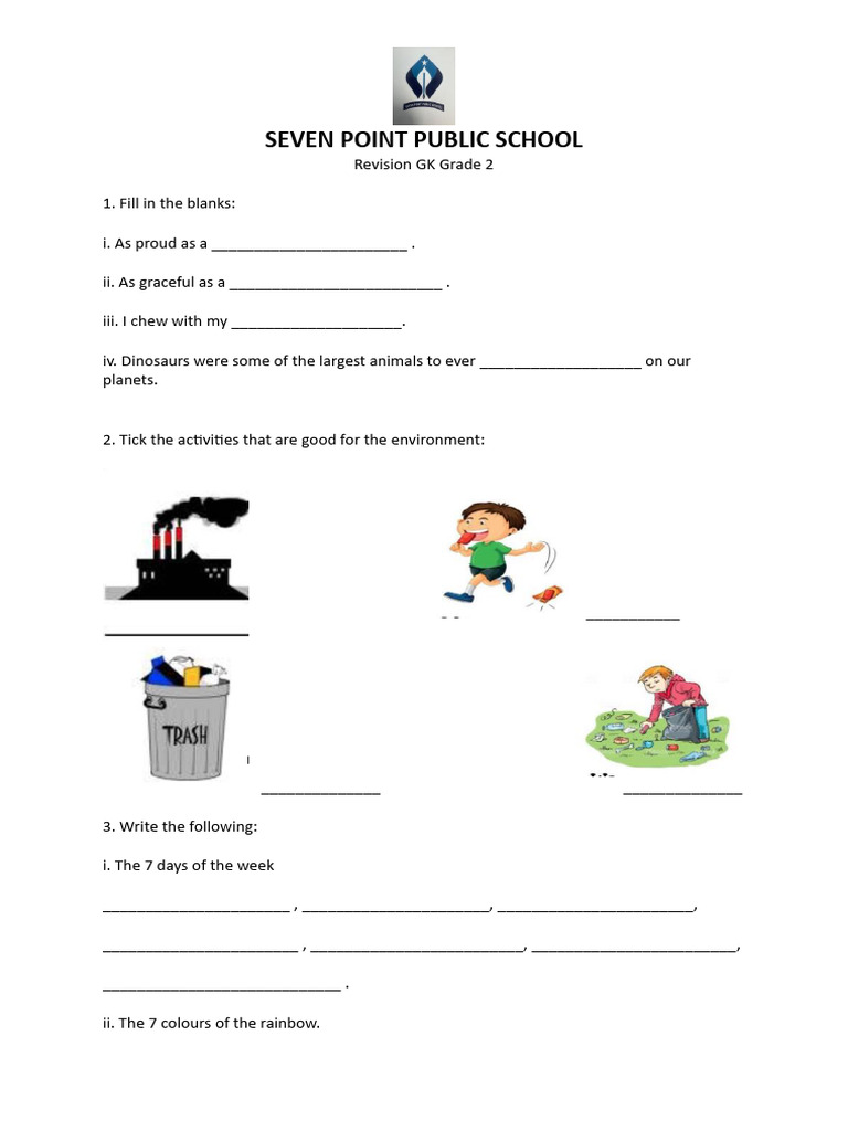 Grade 2 Gk Revision Sheet Pdf
