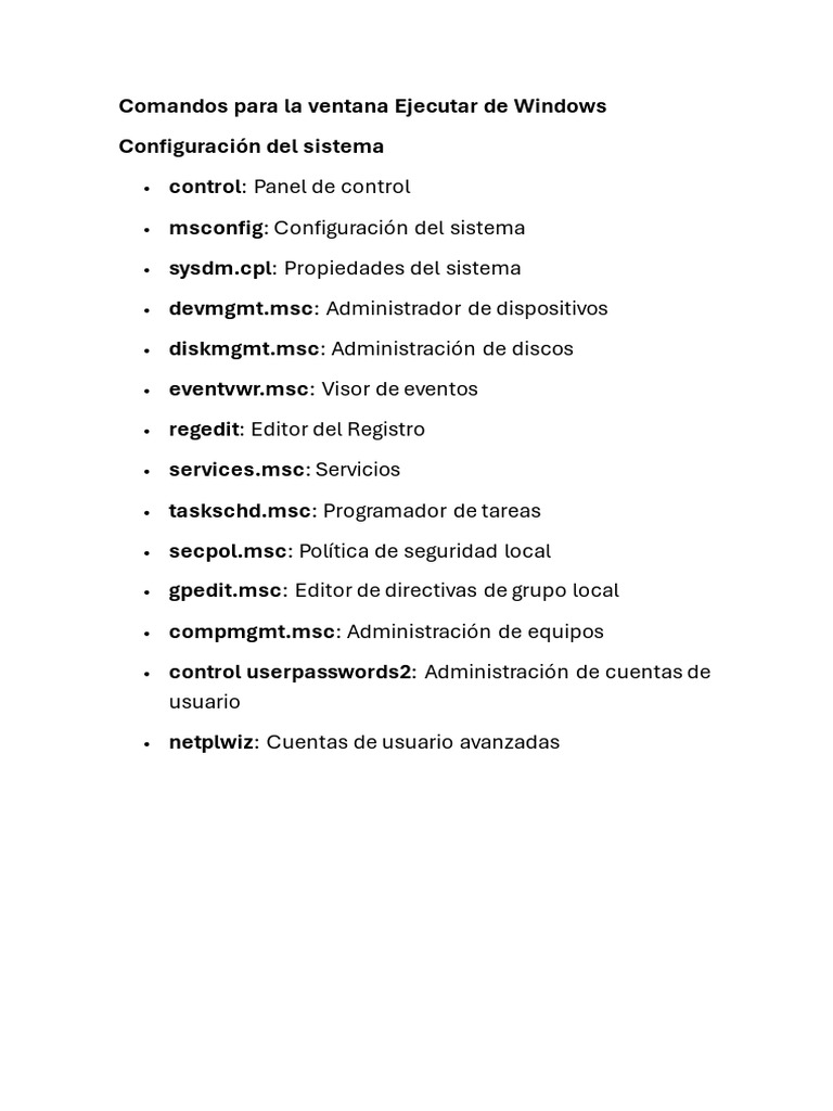 Comandos para La Ventana Ejecutar de Windows | PDF