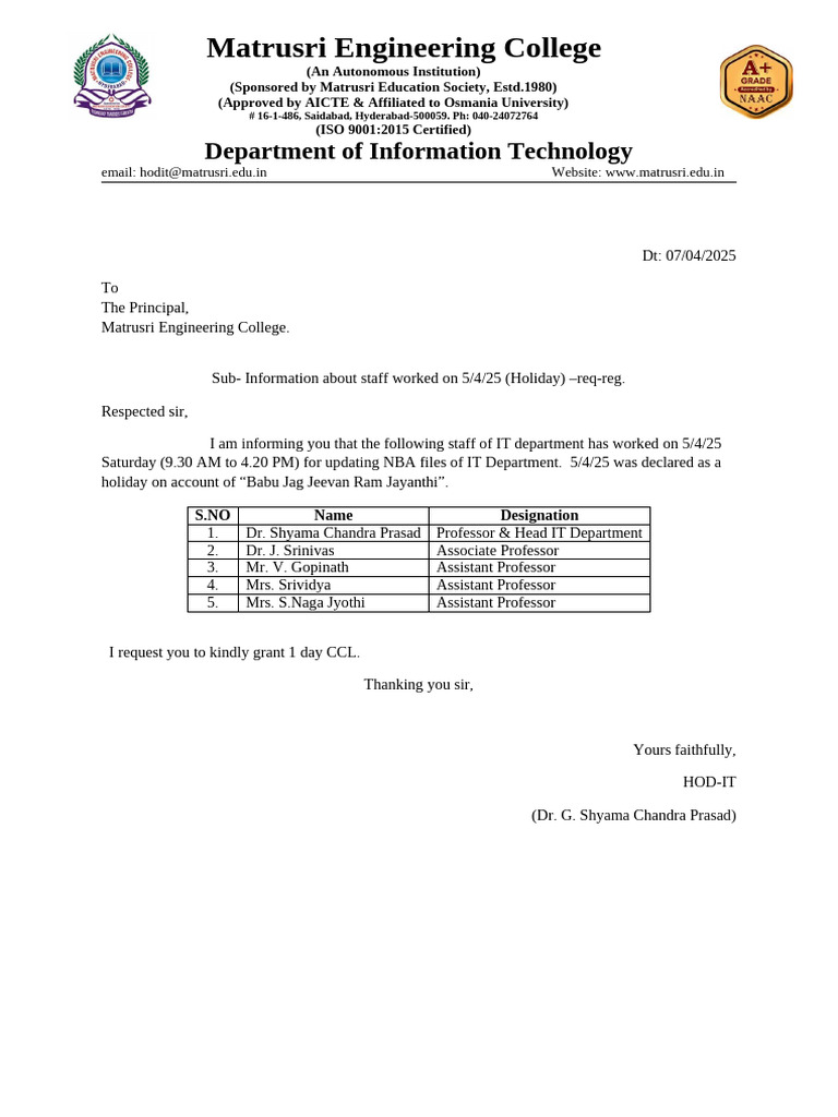 Matrusri Engineering College: Department of Information Technology | PDF