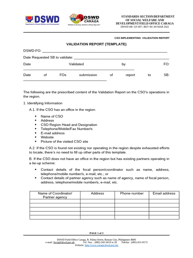 CSO Validation Report Template | PDF