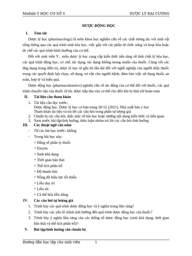 HDHT. DƯỢC ĐỘNG HỌC | PDF