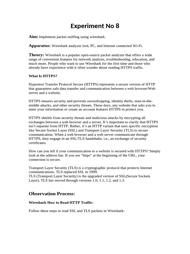 Packet Sniffing with Wireshark Guide | PDF | Transport Layer Security ...