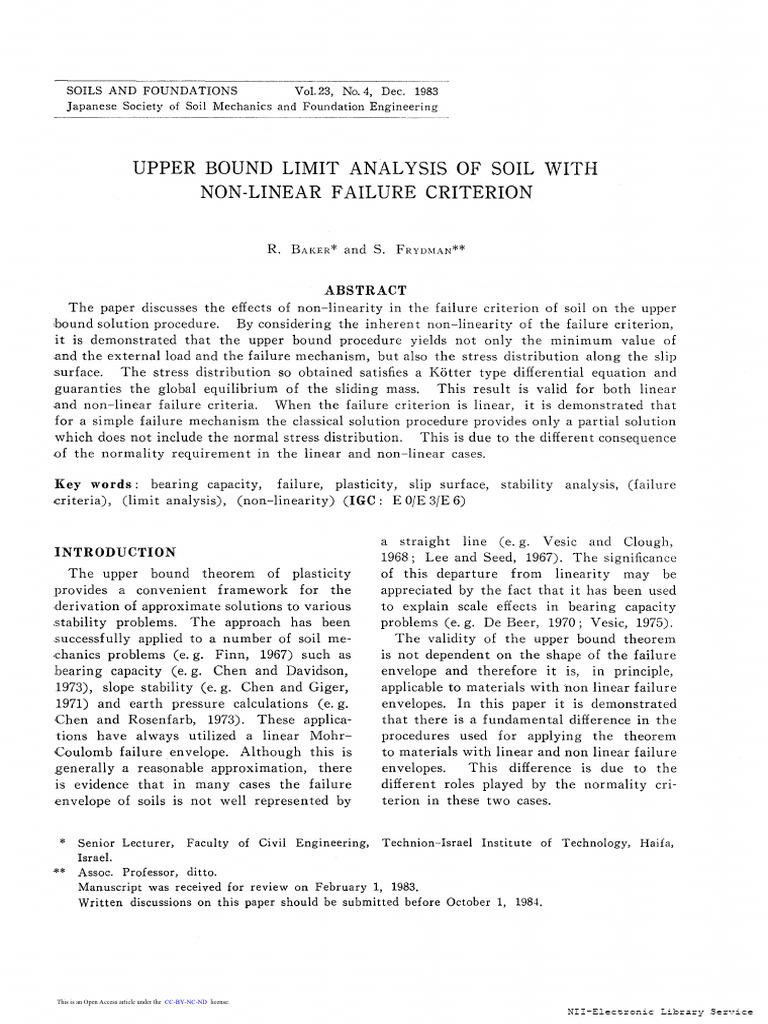 Upper Bound Limit Analysis of Soil With Non Linear Fai - 1983 - Soils ...