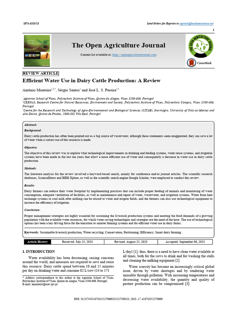 Efficient Water Use in Dairy Cattle Production - A Review | PDF | Water ...