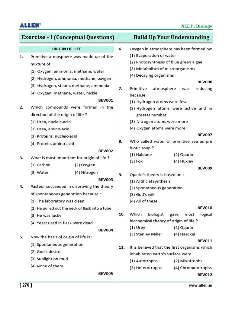 Exercise - Origin and Evolution of Life | PDF | Zygosity | Homo