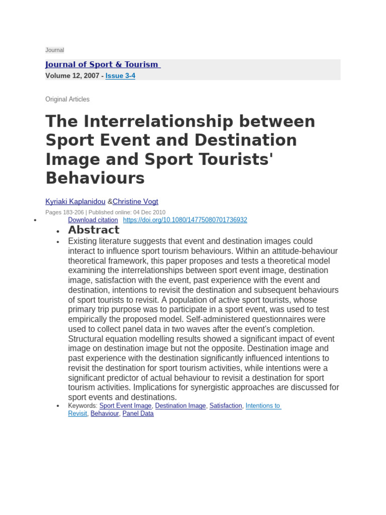 Sport Events and Destination Image Impact | PDF