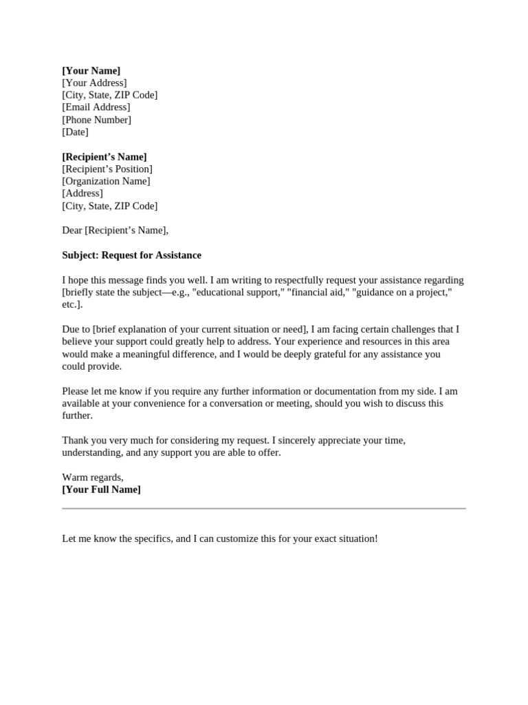 Template for Requesting Assistance | PDF