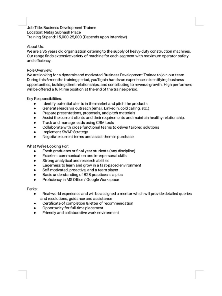 Business Development Trainee Position | PDF