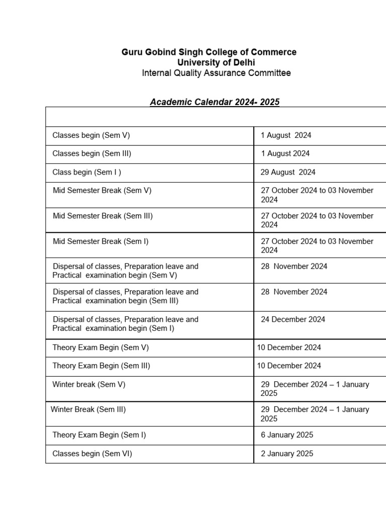 GGSCC Academic Calendar 2024-2025 | PDF | Academic Term | Educational ...