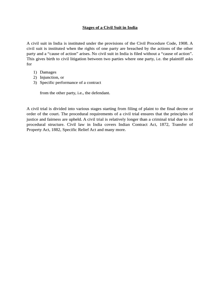 18 Stages of Civil Suit in India | PDF | Lawsuit | Judgment (Law)