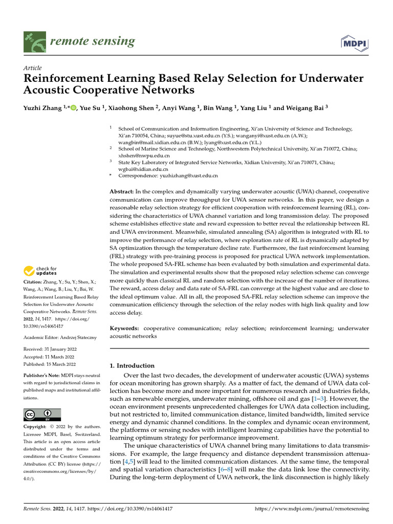 RL-Based Relay Selection in UWA Networks | PDF | Computer Network ...