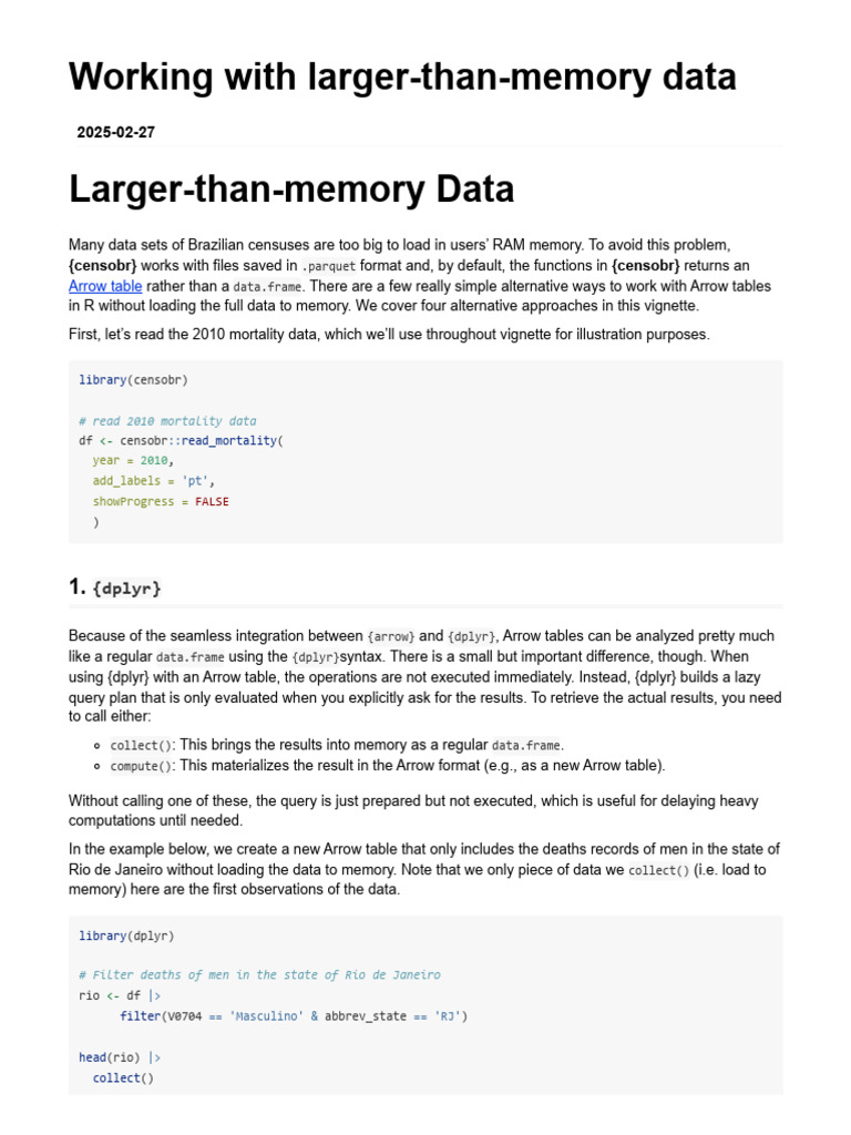 Handling Large Data in R with Arrow | PDF | Computer Science ...