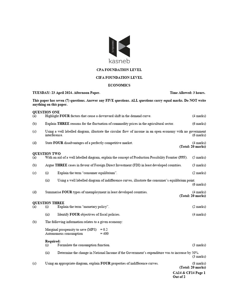 Economics Exam Questions Overview | PDF | Cost Of Living | Economics