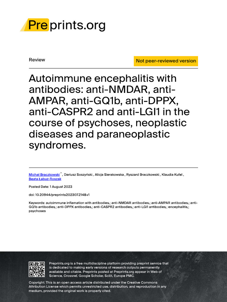 Autoimmune Encephalitis With Antibodies Anti-NMDAR | PDF | Psychosis ...