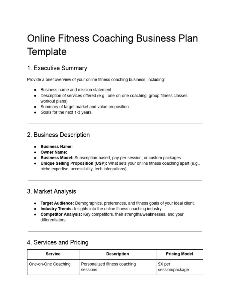 Online Fitness Coaching Business Plan Template | PDF | Subscription ...