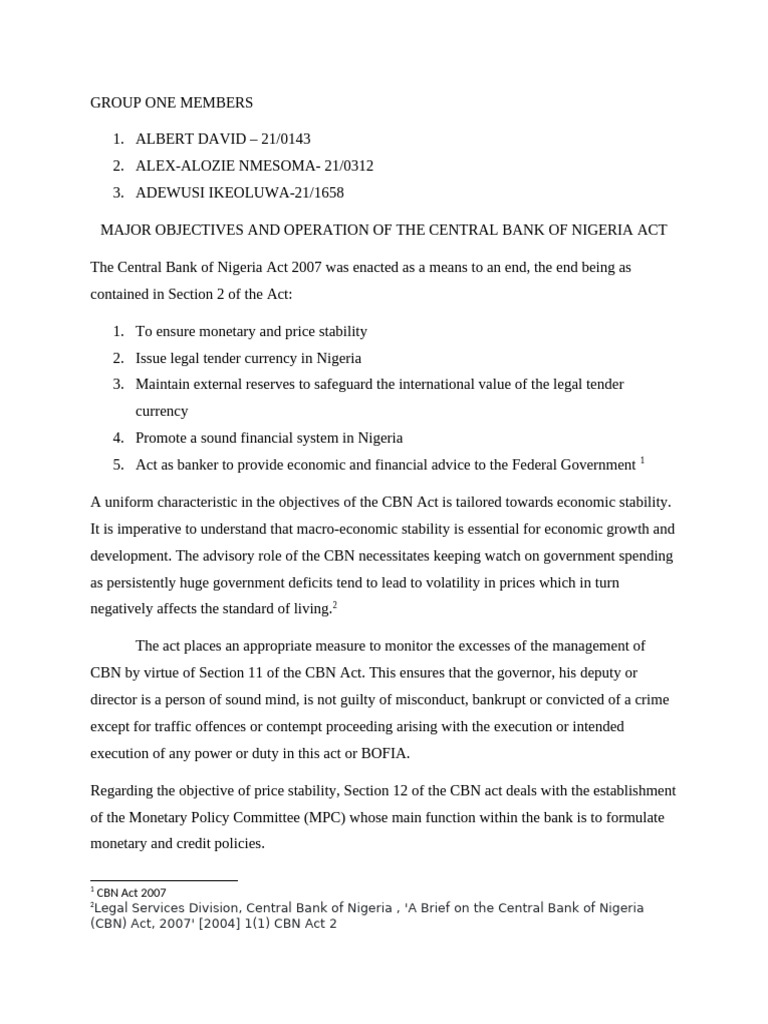 CBN Act 2007: Objectives and Functions | PDF | Money | Banks