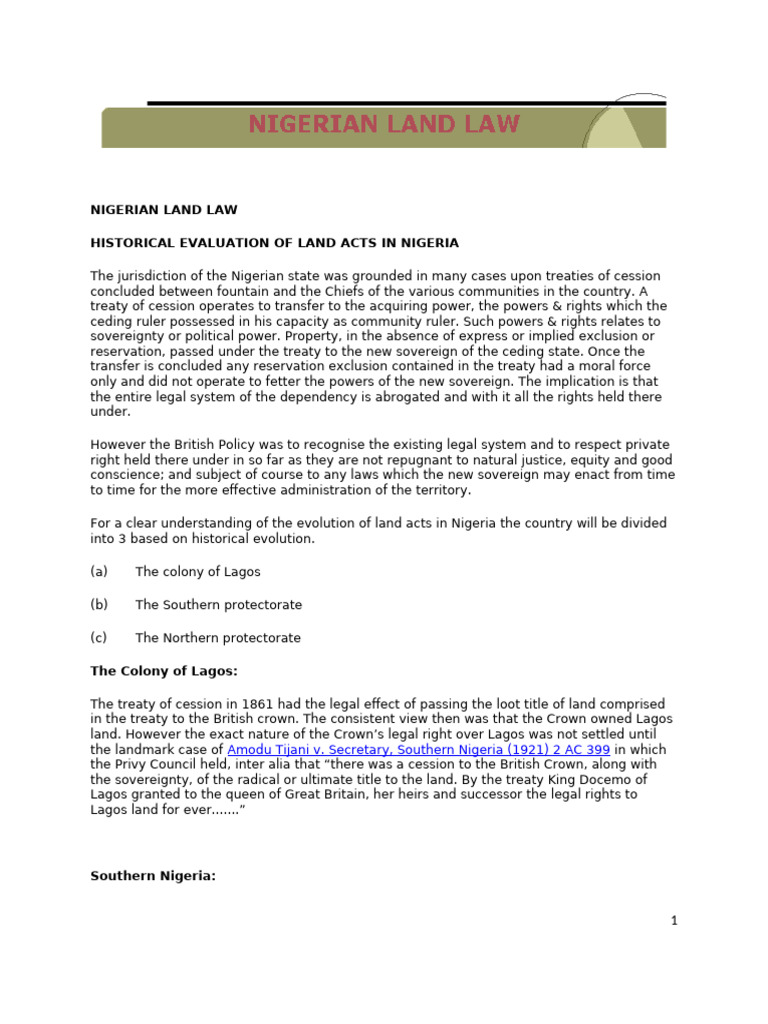 Overview of Nigerian Land Law | PDF | Will And Testament | Equity (Law)