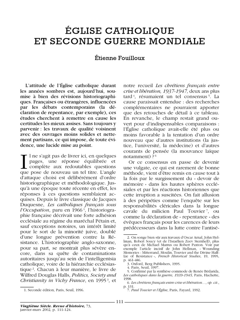 Eglise Catholique Et Seconde Guerre Mondiale | PDF | France de Vichy ...