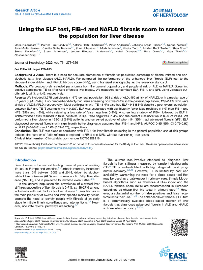 Screening for Liver Disease: ELF vs FIB-4 | PDF | Cirrhosis | Medical ...