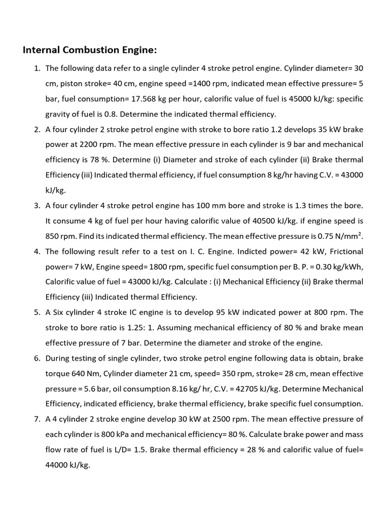ICE Practice Problems | PDF | Engines | Horsepower
